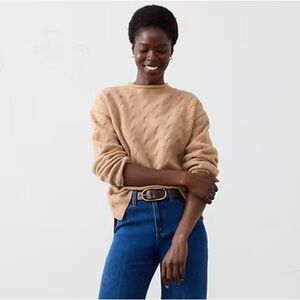 Banana Republic Cable Knit Roll Neck Sweater Camel Cozy Chunky Pullover Size M